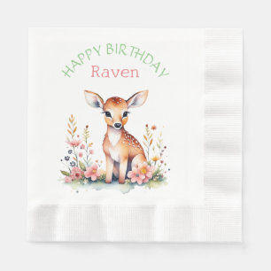 Serviette En Papier Cerf de bébé personnalisé en fleurs Anniversaire d