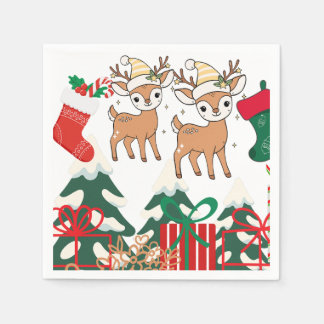 Serviette En Papier Cerf de dessin animé et éléments de Noël