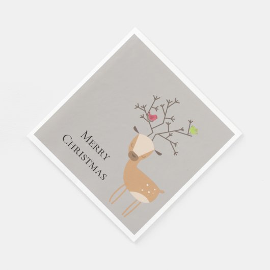 Serviette En Papier Cerf de Noël aux oiseaux (Coin)