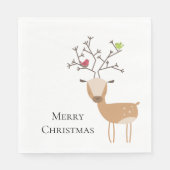 Serviette En Papier Cerf de Noël blanc aux oiseaux (Devant)