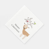 Serviette En Papier Cerf de Noël blanc aux oiseaux (Coin)