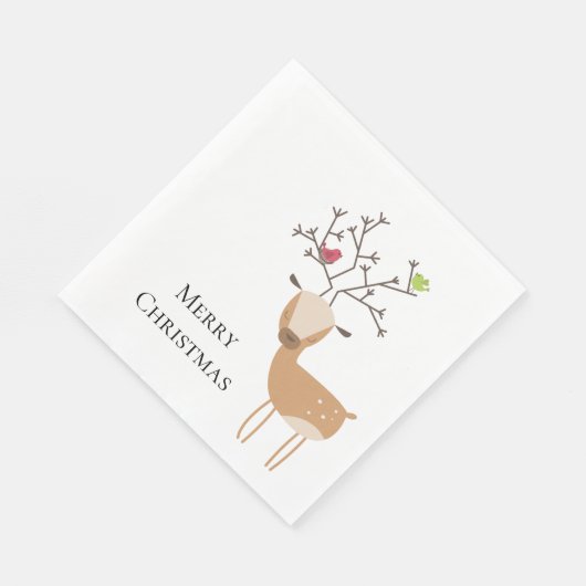 Serviette En Papier Cerf de Noël blanc aux oiseaux (Coin)