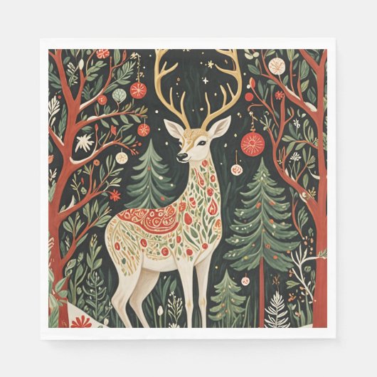 Serviette En Papier Cerf de Noël de la forêt de minuit (Devant)