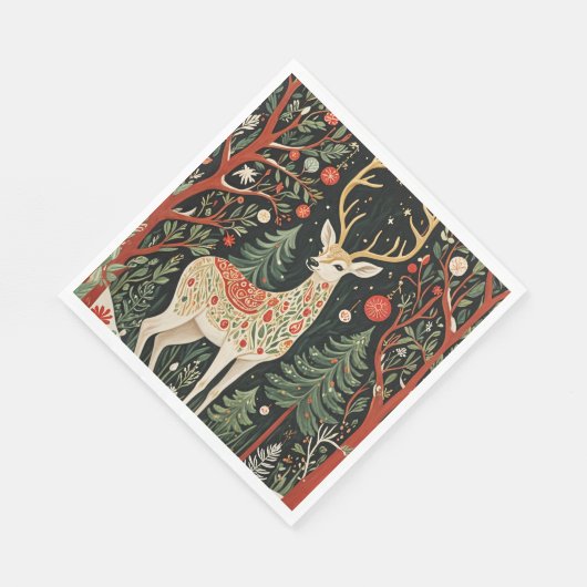 Serviette En Papier Cerf de Noël de la forêt de minuit (Coin)