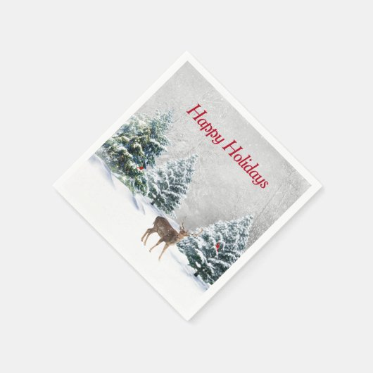 Serviette En Papier Cerf De Noël En Bois D'Hiver (Coin)