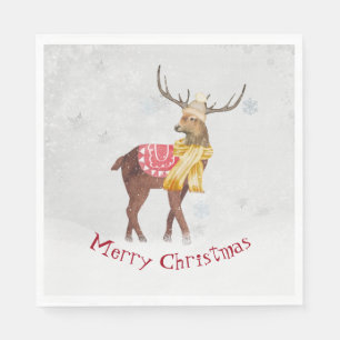 Serviette En Papier Cerf de Noël joyeux dans la neige