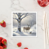 Serviette En Papier Cerf D'Hiver Avec Coeur Sur Birch Tree (En situation)