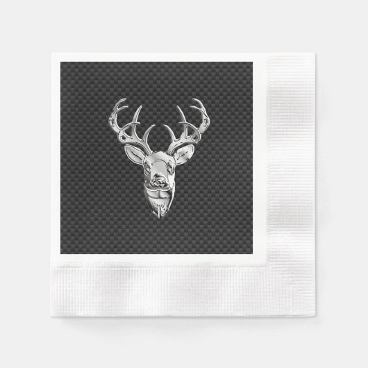 Serviette En Papier Cerf en argent élégant sur fibre de carbone (Devant)