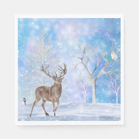 Serviette En Papier Cerf En Bois D'Hiver (Devant)