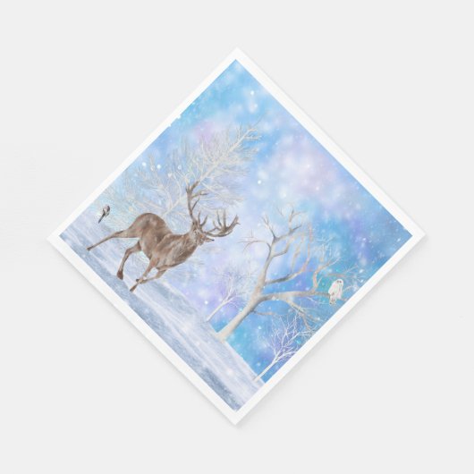 Serviette En Papier Cerf En Bois D'Hiver (Coin)