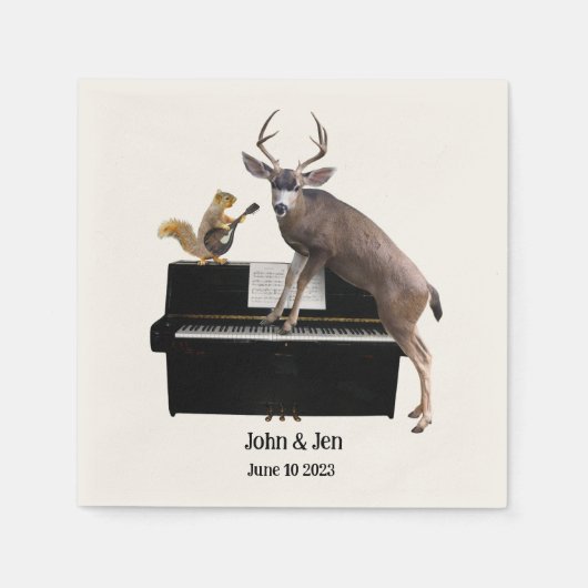 Serviette En Papier Cerf et écureuil à Piano Napkins (Devant)