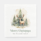 Serviette En Papier Cerf et sapins de Noël Joyeux Noël nom (Devant)