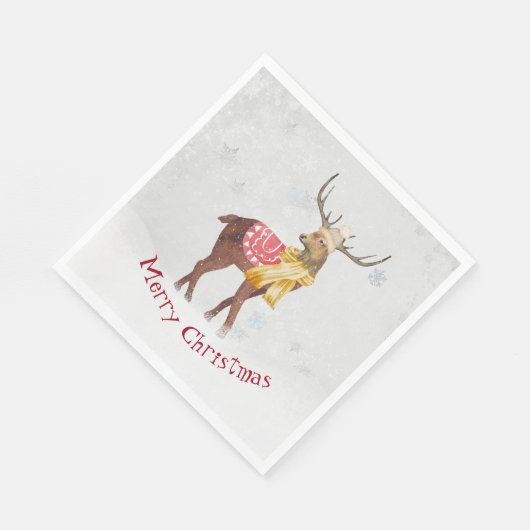 Serviette En Papier Cerf Joyeux Noël Dans La Neige (Coin)