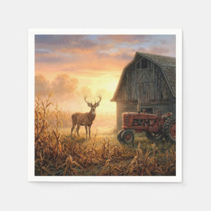 Serviette En Papier Cerf majestueux au lever du soleil en campagne