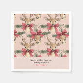 Serviette En Papier Cerf mignon avec Bow rouge | Noël rose (Devant)
