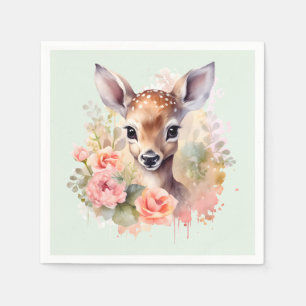 Serviette En Papier Cerf Mignon Entouré de Roses