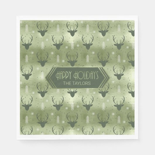 Serviette En Papier Cerfs Antlers Flèches Motif de Noël Vert ID861 (Devant)