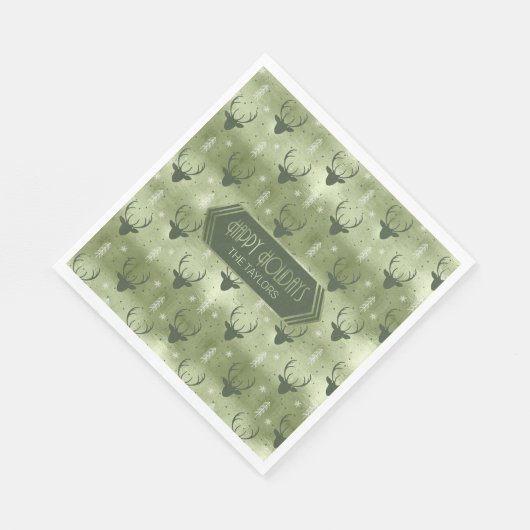 Serviette En Papier Cerfs Antlers Flèches Motif de Noël Vert ID861 (Coin)