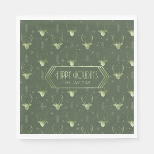Serviette En Papier Cerfs Antlers Motif de Noël Green ID861 (Devant)