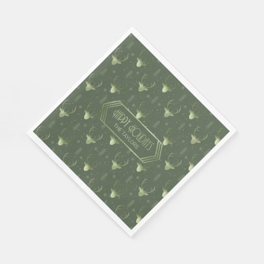 Serviette En Papier Cerfs Antlers Motif de Noël Green ID861 (Coin)