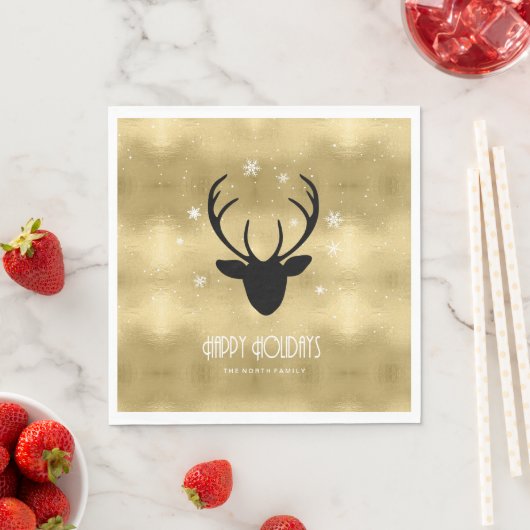 Serviette En Papier Cerfs Antlers Silhouette & Flakes Gold ID861 (En situation)