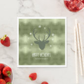 Serviette En Papier Cerfs Antlers Silhouette & Snowflakes Green ID861 (En situation)