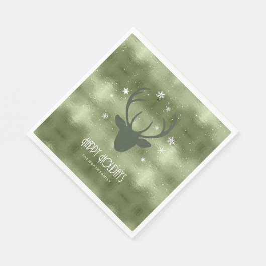 Serviette En Papier Cerfs Antlers Silhouette & Snowflakes Green ID861 (Coin)