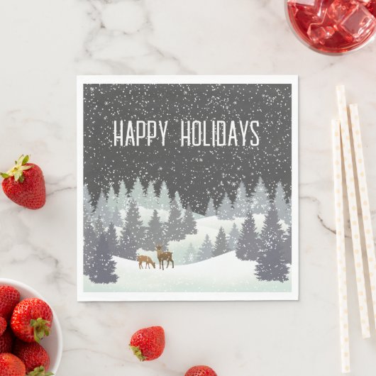 Serviette En Papier Cerfs de Noël et pins d'hiver (En situation)