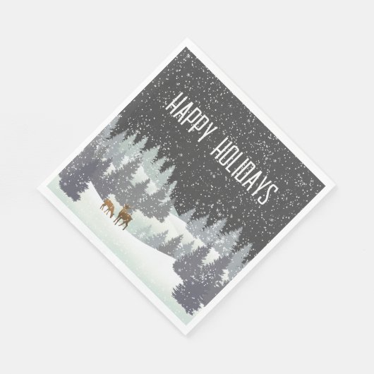 Serviette En Papier Cerfs de Noël et pins d'hiver (Coin)