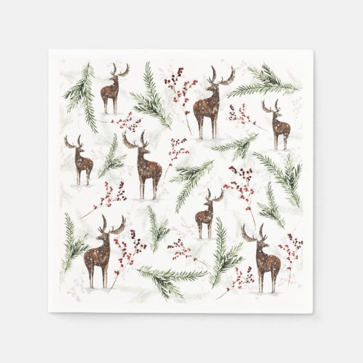 Serviette En Papier Cerfs Et Aiguilles Motifs D'Hiver (Devant)