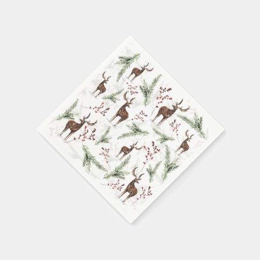 Serviette En Papier Cerfs Et Aiguilles Motifs D'Hiver (Coin)