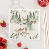 Serviette En Papier Cerfs rustiques et conifères (En situation)
