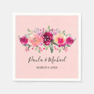 Serviette En Papier Cerise Aquarelle Floral Rose Cocktail Napkin