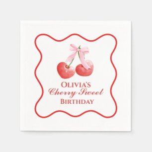 Serviette En Papier Cerise Douce anniversaire Ruban Rose Gingham