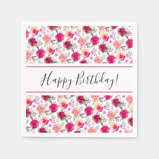 Serviette En Papier Cerise Fleurs Aquarelle Anniversaire (Devant)