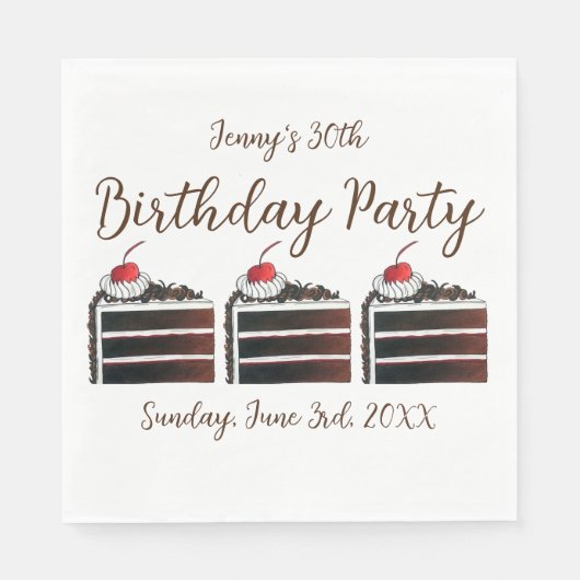 Serviette En Papier Cerise Forêt-Noire Gâteau Slice Anniversaire Fête (Devant)