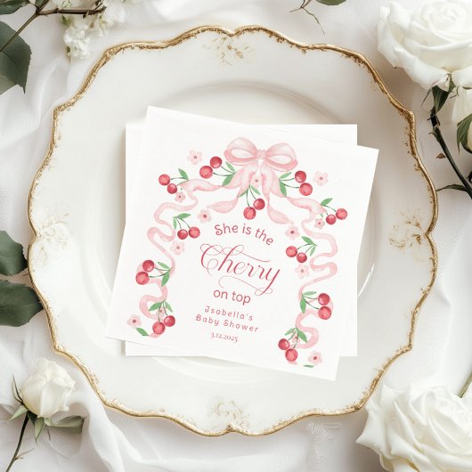 Serviette En Papier Cerise sur le Baby shower de coquette Bow rose