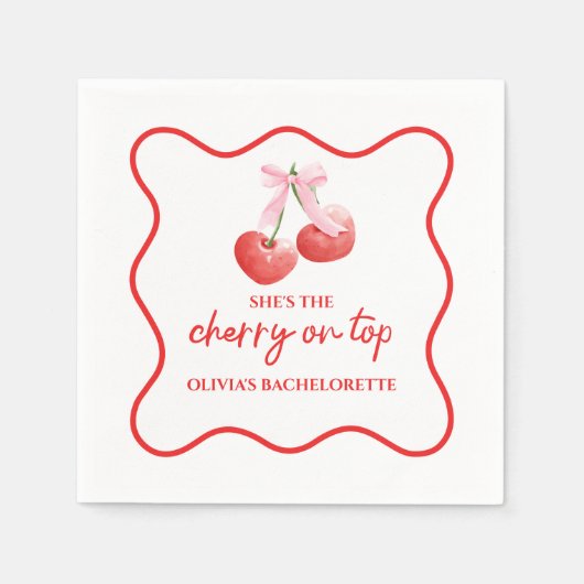 Serviette En Papier Cerise sur le dessus Pink Bow Bachelorette (Devant)