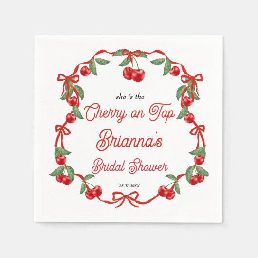 Serviette En Papier Cerise sur ruban coquette douche de mariée (Devant)