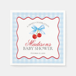 Serviette En Papier Cerise Sweet Bleu Coquette Bow En vichy Baby showe
