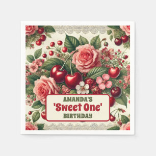 Serviette En Papier Cerise vintage 'Sweet One' 1er anniversaire