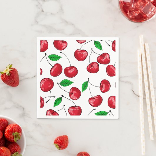 Serviette En Papier Cerises (En situation)