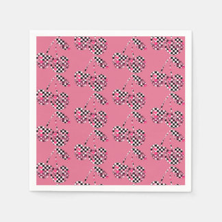 Serviette En Papier Cerises à motif damier et cœurs roses
