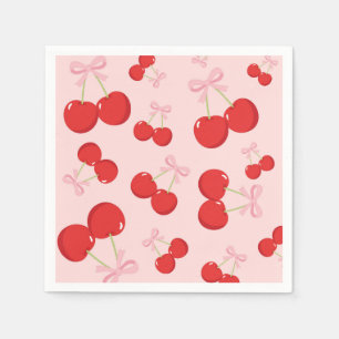 Serviette En Papier Cerises à Ruban Rose Coquette Fête d'Anniversaire