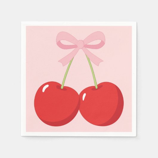 Serviette En Papier Cerises avec Coquette Bow Rose Anniversaire (Devant)