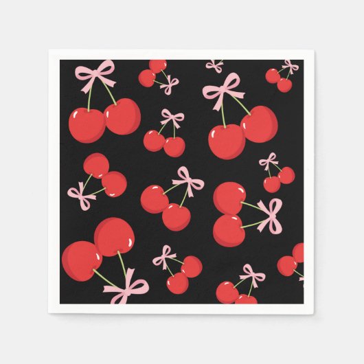 Serviette En Papier Cerises noires Pink Bow Coquette fête d'anniversai (Devant)