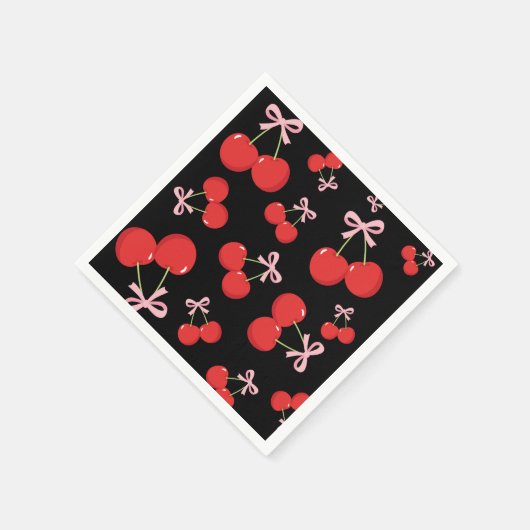 Serviette En Papier Cerises noires Pink Bow Coquette fête d'anniversai (Coin)