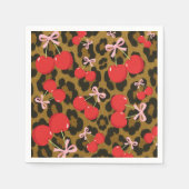 Serviette En Papier Cerises Rouges avec Nœud Rose Imprimé Léopard Coqu (Devant)