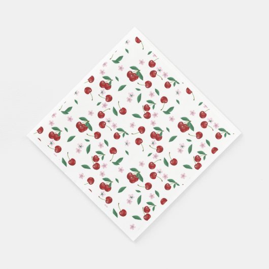 Serviette En Papier Cerises rouges botaniques Verdure et fleurs (Coin)
