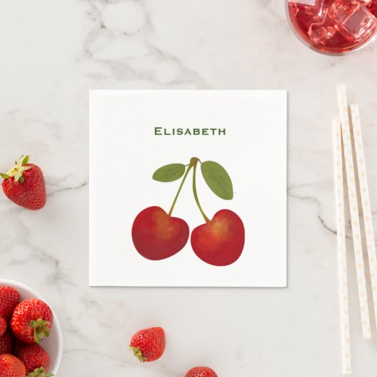 Serviette En Papier Cerises rouges nom personnalisé (En situation)